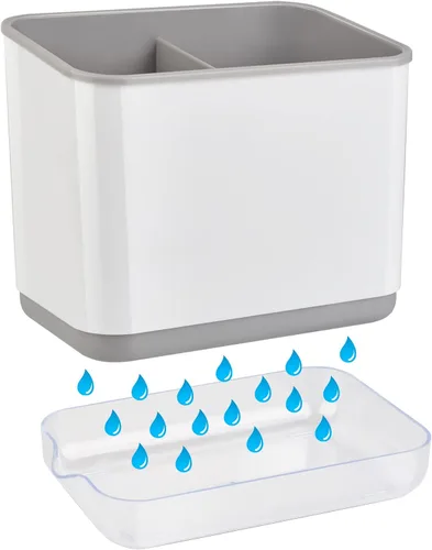 Vista 4 de RedCall Organizador de fregadero de cocina, soporte para esponja de platos y soporte para cepillos con bandeja de goteo, organizador de utensilios