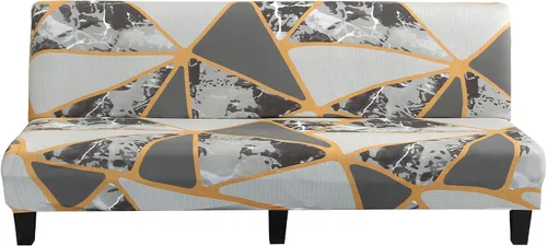 Vista 7 de LiveGo Fundas para futón sin brazos, funda elástica plegable para sofá cama con parte inferior elástica, funda de sofá ajustable estampada, Negro