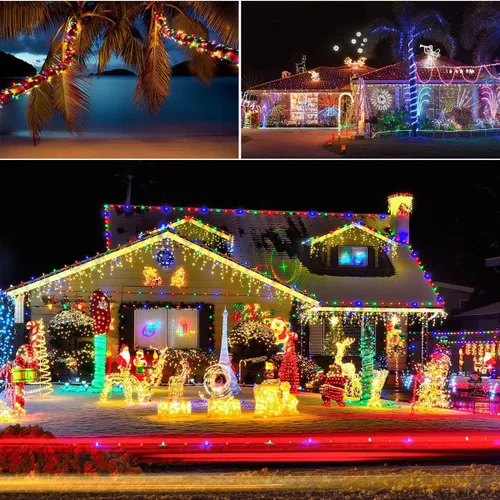 Vista 8 de Tira de luces LED que funciona con pilas, cadena de luces de hadas de 40 pies, 120 LEDs, 8 modos, para exteriores, impermeable