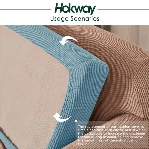 Vista 8 de Bundle of Hokway - Fundas de cojín elásticas para sofá, funda de cojín de asiento de sofá (azul ahumado, 1 unidad + 2 unidades)