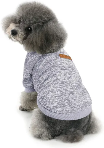 Vista 27 de 2 piezas de suéter clásico de punto para perro Idepet, abrigo de forro polar para perros pequeños y medianos, ropa cálida para perros y gatos Azul