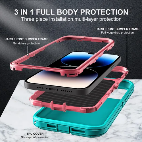 Vista 4 de YKHJKLEC para iPhone 14 Pro, funda de grado militar 3 en 1 resistente, a prueba de golpes/caídas/polvo con 2 piezas de protector de pantalla