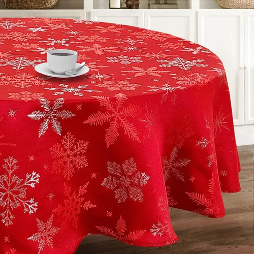 Vista 11 de Camino de mesa tejido jacquard metálico con copos de nieve azul navideño (corredor de 14" x 72")