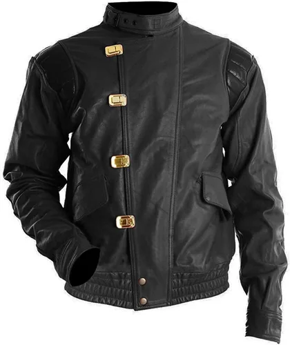 Vista 2 de FBJ Fashions Akira Chaqueta Cápsula Píldora Logo Shotaro Kaneda Negro Bomber Motocicleta Cosplay Traje Chaqueta de cuero