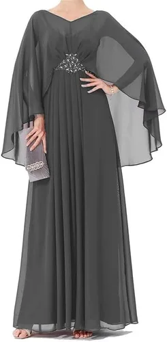Vista 5 de Vestidos de madre de la novia de talla grande para boda, cuello en V, vestidos formales de noche para madre del novio con capa