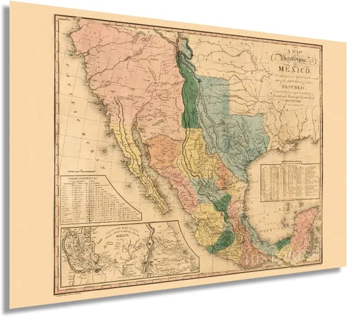 Vista 8 de HISTORIX Vintage 1846 Mapa de Estados Unidos de México, arte histórico de pared de 18 x 24 pulgadas, mapa antiguo de los Estados de México