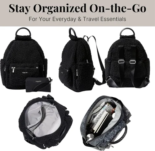 Vista 29 de Baggallini Mochila todo el día para mujer con pulsera de teléfono RFID, Negro, talla única