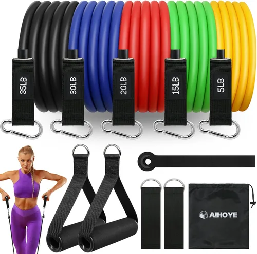Vista 9 de Aihoye Bandas de resistencia para entrenamiento, bandas de ejercicio con asas, bandas elásticas para ejercicio, bandas de entrenamiento con anclajes