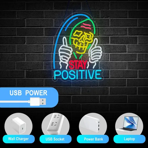 Vista 5 de Letrero de neón de calavera positivo para decoración de pared, luz de neón LED USB regulable para hogar, sala de estar, dormitorio, decoración