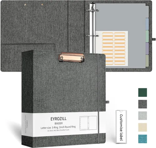 Vista 23 de EYROZILL Carpeta de 3 anillas, organizador de carpetas de lino de 1 pulgada para tamaño carta (8.5 x 11 pulgadas) con 5 separadores de pestañas