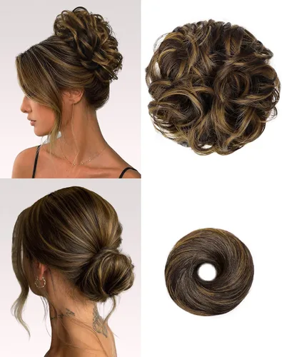 Vista 20 de 2 piezas de cabello desordenado moño sintético extensiones de moño Caoba