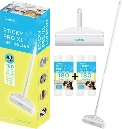 Vista 10 de True & Tidy StickyPro - Juego de rodillos de pelusa XL con 2 repuestos de rodillos para pelusas, resistente, duradero, mango ajustable, funciona muy