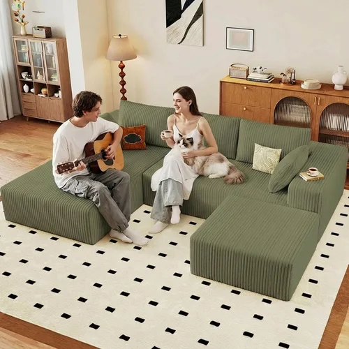 Vista 23 de Sofá seccional Cloud de 96 pulgadas, sofá deshuesado para sala de estar, sofá modular con asiento profundo, sofá de pana cómodo y esponjoso con Negro