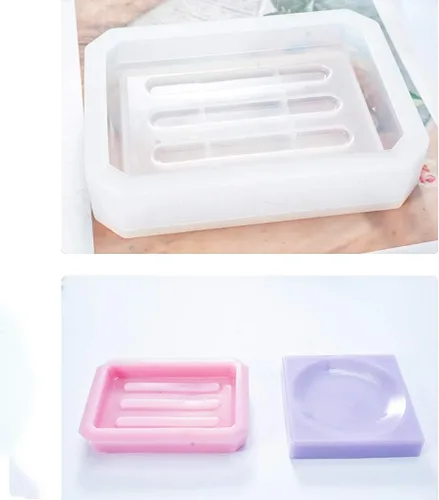 Vista 4 de 2 moldes de resina para jabonera, molde rectangular de silicona para bandeja de jabón, moldes redondos de resina epoxi para joyería de bricolaje