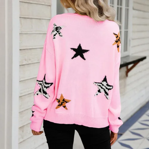 Vista 5 de Ropa de otoño para mujer, suéter de moda con cuello redondo, manga larga, suéter de punto
