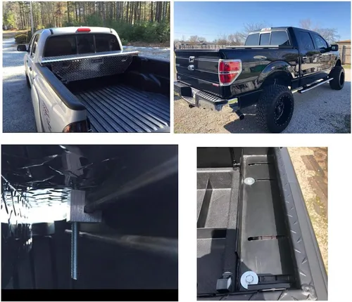 Vista 4 de DEWHEL Universal Premium Caja de Herramientas de Servicio Pesado con Sujeción, Ganchos en J de Aluminio, Caja de Herramientas Cruzada para Pickup