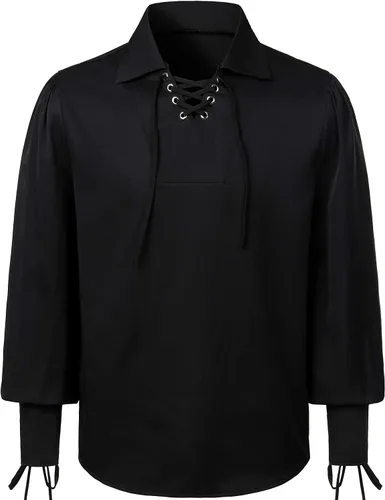Vista 3 de VATPAVE Camisas renacentistas para hombre, estilo gótico, pirata, cosplay, tops