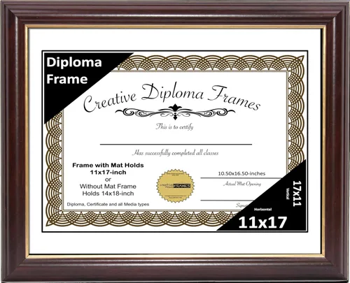 Vista 62 de Creative Picture Frames Marco para Diploma de Caoba con Borde Dorado de 12x16 pulgadas con Vidrio y Paspartú Negro y Colgadores de Pared Instalados