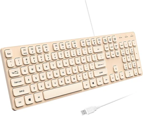 Vista 14 de Teclado con cable USB, teclas cómodas y silenciosas de chocolate, teclado de computadora ultradelgado y duradero con cable (QWERTY) para PC, Windows