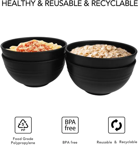 Vista 5 de Juego de 4 boles de 680 g/24 oz de paja de trigo para cereales, livianos, irrompibles, para fideos, fruta, sopa y arroz, aptos para lavavajillas