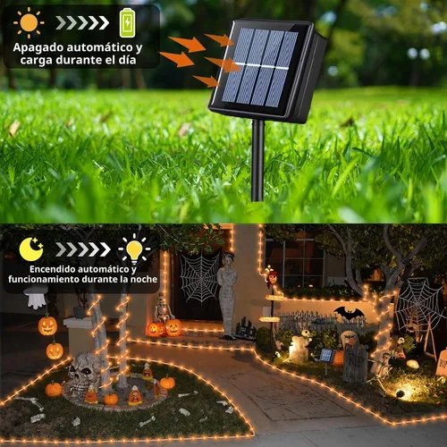 Vista 2 de YEGUO Luces naranjas para Halloween, paquete de 2 cuerdas de 100 luces LED de 33 pies cada uno, 8 modos de luces de hadas en tubo transparente