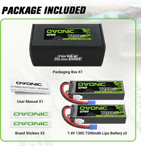 Vista 6 de OVONIC 2S LiPo Batería 7200mAh 7.4V 130C RC Batería con EC5 Conector