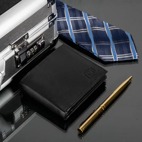 Vista 6 de Billetera de cuero para hombre con 10 ranuras RFID de bloqueo, S