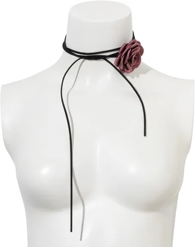 Vista 6 de YURAOER Gargantilla de flores para mujeres y niñas, diseño ajustable con cordones hechos a mano, gargantilla floral de terciopelo, elegante collar
