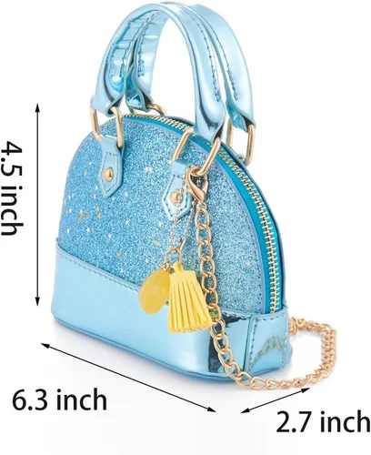 Vista 2 de YiSu Princess Little Girls Purses Toddler kids Crossbody Bag Wall et Shell Shape Handbags for girls cute Tote (blue)