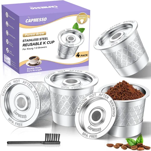 Vista 10 de CAPMESSO Cápsulas K reutilizables para Keurig 1.0: Cápsulas de café reutilizables de acero inoxidable - Filtro de café recargable de doble malla