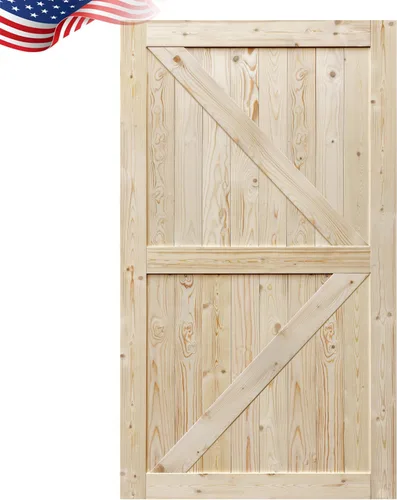 Vista 10 de S&Z TOPHAND® Puerta de granero de 24 x 84 pulgadas, puerta de granero con refuerzo británico sin acabar de 20-60 pulgadas/estilo moderno/madera