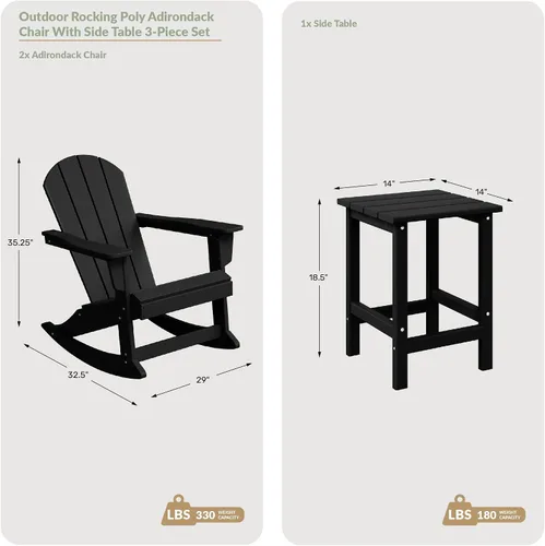 Vista 9 de Malibu - Sillas mecedoras Adirondack para patio al aire libre con juego de mesa auxiliar, gris