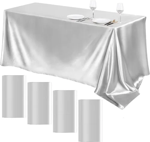 Vista 16 de TURSTIN Paquete de 4 manteles de satén negro de 102 x 58 pulgadas, mantel rectangular de seda brillante, tela suave, decoración de mesa para bodas
