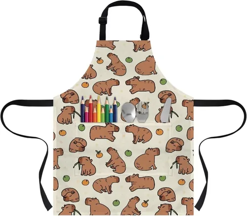 Vista 22 de Cozeyat Delantales de cocina para niños y niñas, delantales de pintura con bolsillos, delantales ligeros con correa ajustable