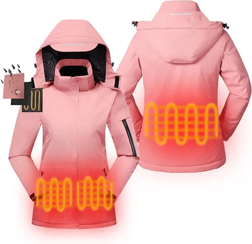 Vista 2 de TauLene Chaqueta térmica para mujer abrigo de invierno con capucha desmontable e impermeable y resistente al viento Negro