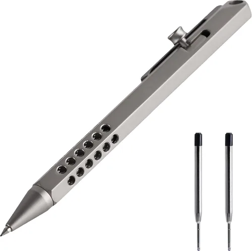 Vista 6 de SMOOTHERPRO Bolígrafo de acción de perno de titanio de 6 bordes, bolígrafo hexagonal EDC con 2 repuestos, diseño hueco ligero para escritura Negro