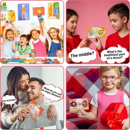 Vista 6 de Paquete de 40 tarjetas de chistes de San Valentín para niños con sobres, calcomanías de comida dulce, tarjetas de intercambio para el día de San