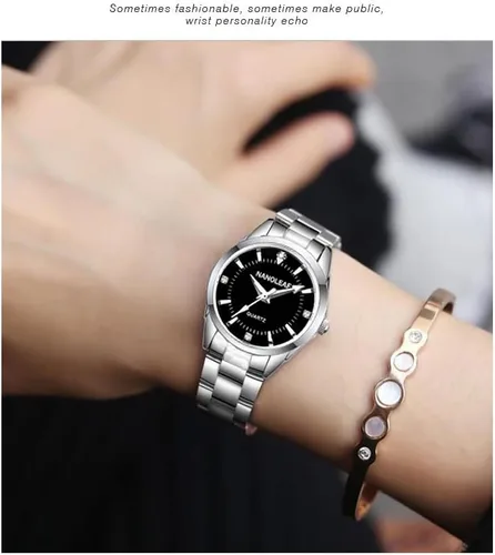Vista 3 de Reloj de cuarzo clásico casual para mujer, de acero inoxidable, impermeable, luminoso, para mujer