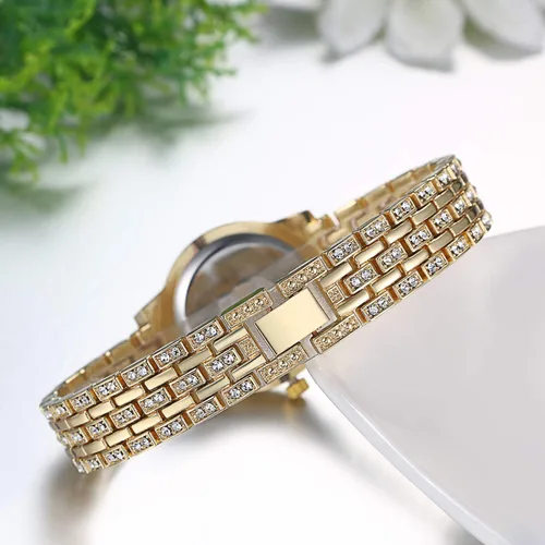 Vista 4 de JewelryWe Women Watches Gold Tone Alloy Rhinestone Quartz Watch Stylish Bling Dress Watch Wristwatches for Christmas