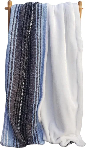 Vista 2 de Light Blue Mexican Blanket, Baby Blanket, Serape,Falsa Blanket, Boho Blanket, Throws, Yoga Blanket,Beach Blanket,Minky Blanket,Coastal Décor, Saddle