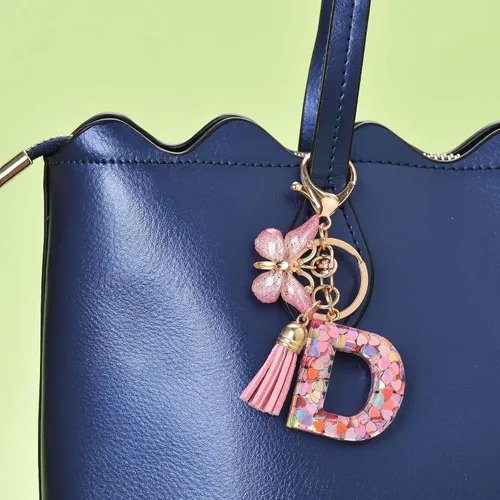 Vista 5 de Llavero de Letra Inicial del Alfabeto de Moda con Borla y Colgante de Mariposa, Anillo de Llaves para Bolso, Carteras, Mujeres y Niñas