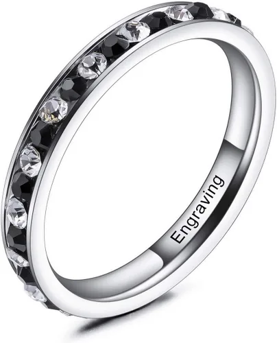 Vista 10 de INBLUE Anillos de promesa personalizados con grabado con fecha de nombre, anillos personalizados para mujeres y niñas, mejor amiga, día de la madre