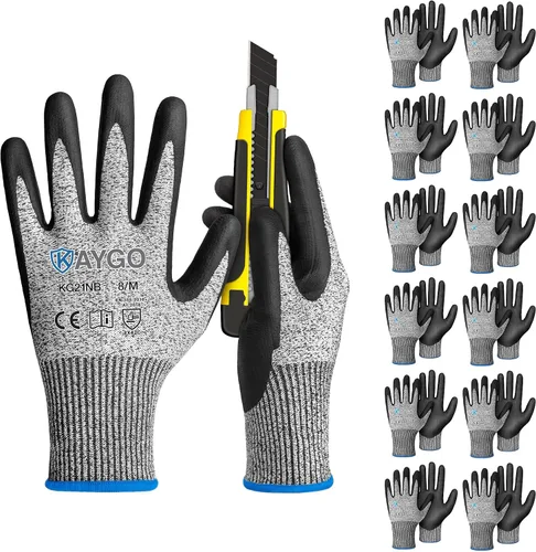 Vista 10 de KAYGO - Guantes de nitrilo resistentes a cortes para tareas de agarre aceitoso y húmedo ANSI A3, HPPE/Forro de fibra de vidrio, agarre