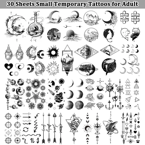 Vista 2 de Cerlaza Tatuajes temporales para hombres y mujeres, 30 hojas de tatuajes falsos de mano pequeña para arte corporal de adultos, calcomanías