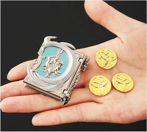 Vista 4 de TLSDDTY Keychain for Genshin Impact Anime Weapon Magic Book Keychain with 3pcs Mora Gold Coins Cosplay Props