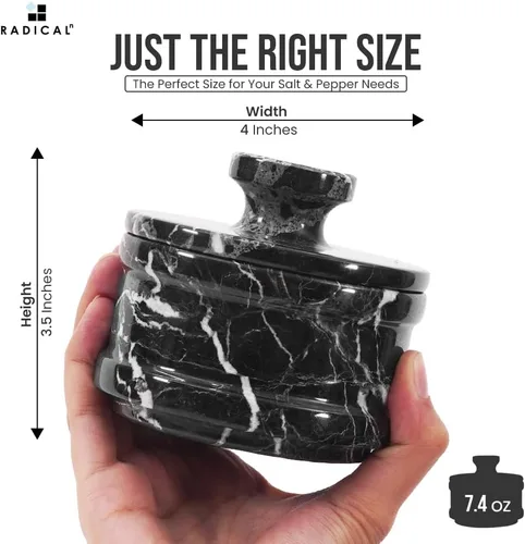 Vista 6 de Radicaln Salero de Mármol con Tapa de 3.5 Pulgadas, Caja de Sal Cebra Negra, Contenedor de Condimentos y Frascos de Especias, Portasales de Piedra