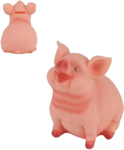 Vista 7 de Bonita alcancía con forma de cerdo, alcancía rosa, alcancía de animales, pequeña alcancía para niñas y niños, banco de ahorros de resina (M)