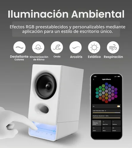 Vista 8 de Edifier Altavoces R20BT para computadora, controles táctiles, entradas AUX Blanco