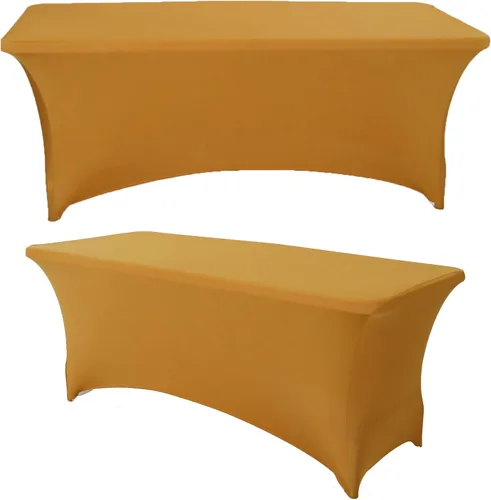 Vista 7 de Paquete de 2 manteles rectangulares de elastano de 4 pies, ajustables, elásticos, para bodas, fiestas, eventos, reuniones, cumpleaños, decoración