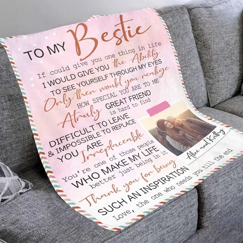 Vista 3 de YESCUSTOM Manta personalizada de collage de fotos para mejor amiga o mejor amiga, mantas con imagen personalizada con texto en inglés "To My